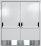 Двупольная глухая дверь ei-60 с отбойниками и ручками «антипаника» (цвет светло-серый RAL 7047)