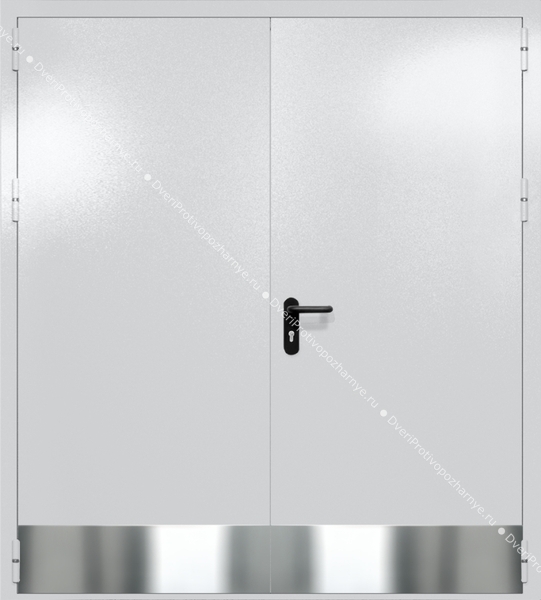 Двупольная глухая дверь ei-60 с отбойниками и ручками «антипаника» (цвет светло-серый RAL 7047)