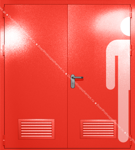 Двупольная глухая дверь ei-60 с обозначением санузла и вентиляцией (цвет красный RAL 3020) Двупольная глухая дверь ei-60 с обозначением санузла и вентиляцией (цвет красный RAL 3020)