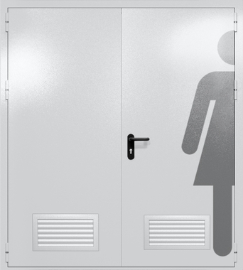 Двупольная глухая дверь ei-60 с обозначением санузла и вентиляцией (цвет светло-серый RAL 7047)
