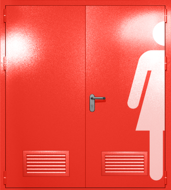 Двупольная глухая дверь ei-60 с обозначением санузла и вентиляцией (цвет красный RAL 3020)