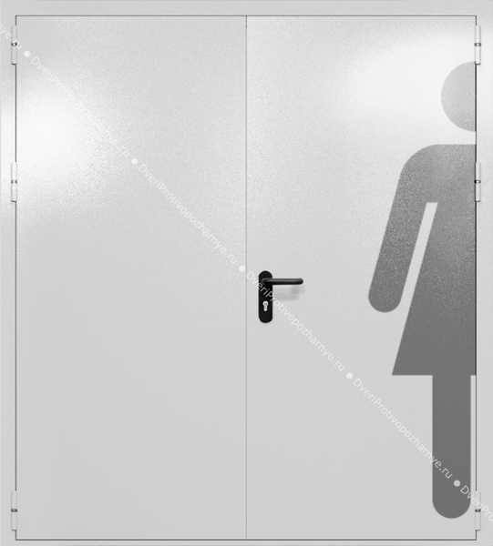 Двупольная глухая дверь ei-60 с обозначением санузла (цвет светло-серый RAL 7047)