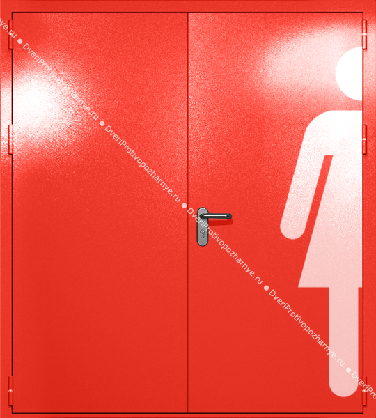 Двупольная глухая дверь ei-60 с обозначением санузла (цвет красный RAL 3020)