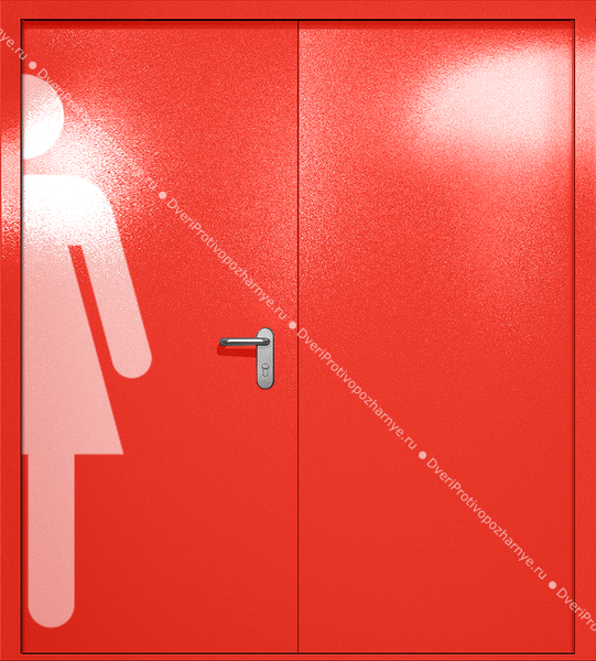 Двупольная глухая дверь ei-60 с обозначением санузла (цвет красный RAL 3020)