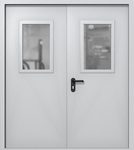 Двупольная дверь ei-60 со стеклами 600x400 (цвет светло-серый RAL 7047)