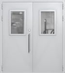 Двупольная техническая дверь со стеклами 600x400 (цвет светло-серый RAL 7047)