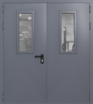 Двупольная дверь ei-60 со стеклами 700x300 (цвет темно-серый RAL 7015)