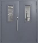 Двупольная техническая дверь со стеклами 700x300 (цвет темно-серый RAL 7015)