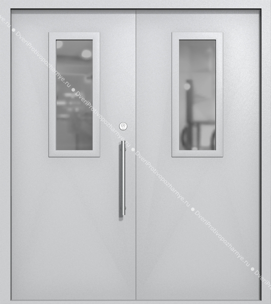 Двупольная техническая дверь со стеклами 700x300 (цвет светло-серый RAL 7047)