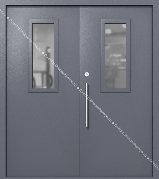 Двупольная техническая дверь со стеклами 700x300 (цвет темно-серый RAL 7015)