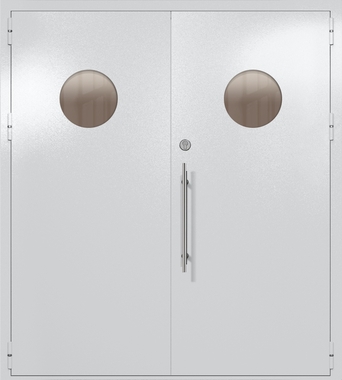 Двупольная техническая дверь с круглыми стеклами (цвет светло-серый RAL 7047) Двупольная техническая дверь с круглыми стеклами (цвет светло-серый RAL 7047)