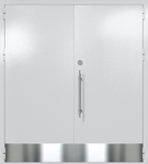 Двупольная глухая техническая дверь с отбойниками (цвет светло-серый RAL 7047)