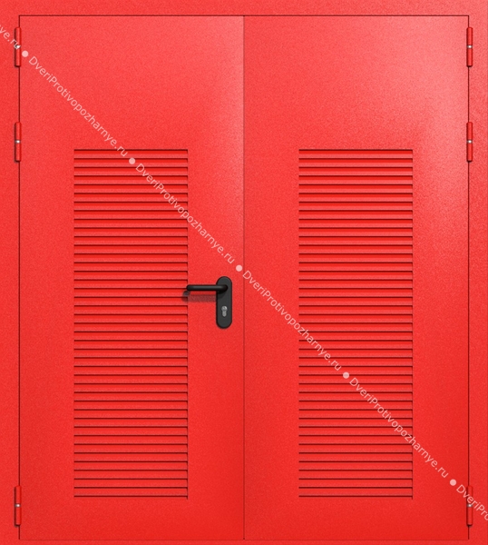 Двупольная глухая техническая дверь с вентиляцией (цвет красный RAL 3020) Двупольная глухая техническая дверь с вентиляцией (цвет красный RAL 3020)