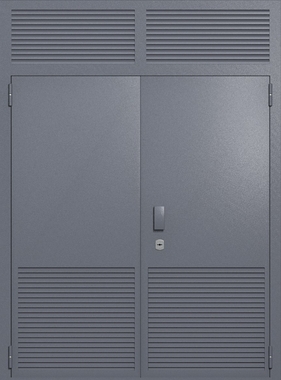 Двупольная глухая техническая дверь с верхней вставкой и вентиляцией (цвет темно-серый RAL 7015)