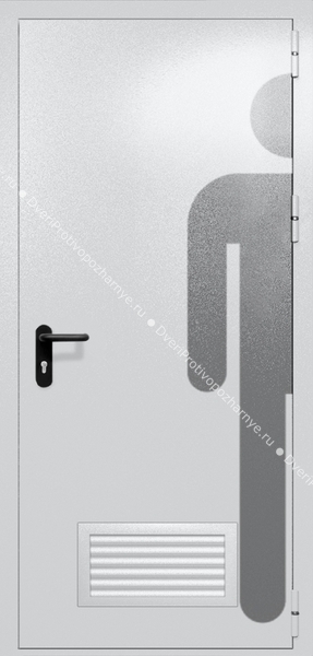Однопольная глухая дверь ei-60 с обозначением санузла и вентиляцией (цвет светло-серый RAL 7047)