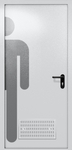 Однопольная глухая дверь ei-60 с обозначением санузла и вентиляцией (цвет светло-серый RAL 7047)