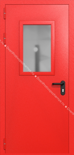Однопольная дверь ei-60 со стеклом 600x400 (цвет красный RAL 3020)