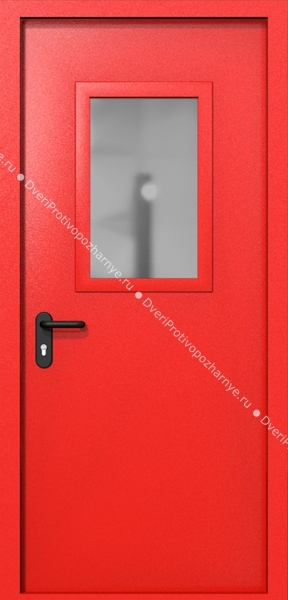 Однопольная дверь ei-60 со стеклом 600x400 (цвет красный RAL 3020)