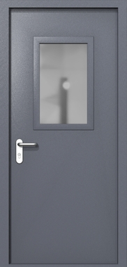 Однопольная дверь ei-60 со стеклом 600x400 и ручками хром (цвет темно-серый RAL 7015)