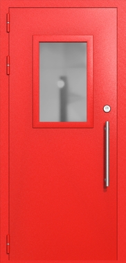 Однопольная техническая дверь со стеклом 600x400 (цвет красный RAL 3020)
