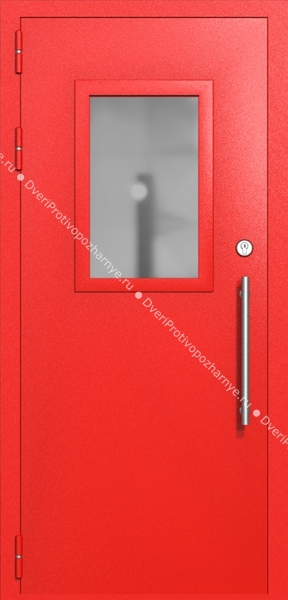 Однопольная техническая дверь со стеклом 600x400 (цвет красный RAL 3020)