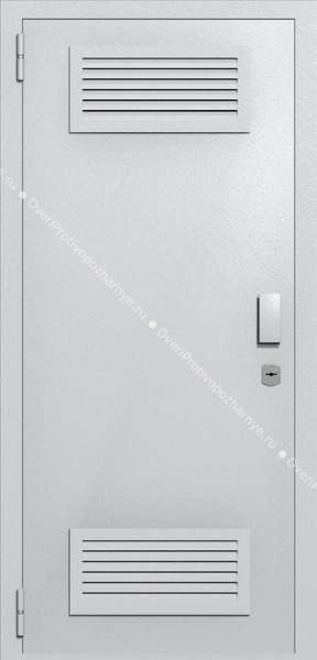 Однопольная глухая техническая дверь с вентиляцией (цвет светло-серый RAL 7047) Однопольная глухая техническая дверь с вентиляцией (цвет светло-серый RAL 7047)