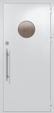 Однопольная техническая дверь с круглым стеклом (цвет светло-серый RAL 7047)