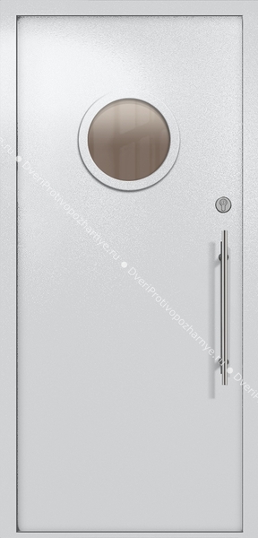 Однопольная техническая дверь с круглым стеклом (цвет светло-серый RAL 7047) Однопольная техническая дверь с круглым стеклом (цвет светло-серый RAL 7047)