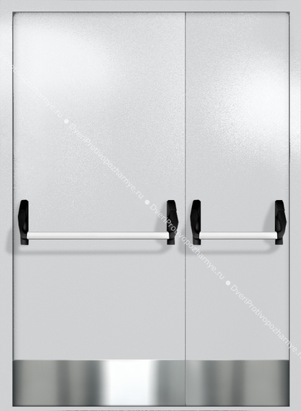 Полуторапольная глухая дверь ei-60 с отбойниками и ручками «антипаника» (цвет светло-серый RAL 7047)