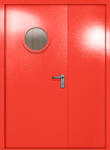 Полуторапольная дверь ei-60 с круглым стеклом (цвет красный RAL 3020)