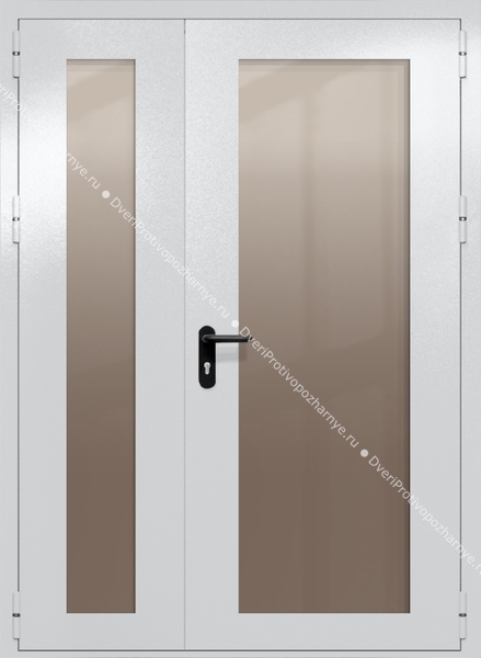 Полуторапольная дверь eiw-60 с максимальными стеклами и ручками «антипаника» (цвет светло-серый RAL 7047)