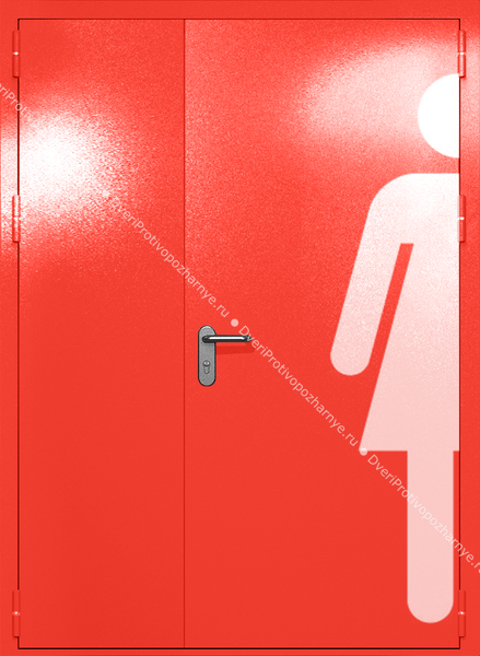 Полуторапольная глухая дверь ei-60 с обозначением санузла (цвет красный RAL 3020)