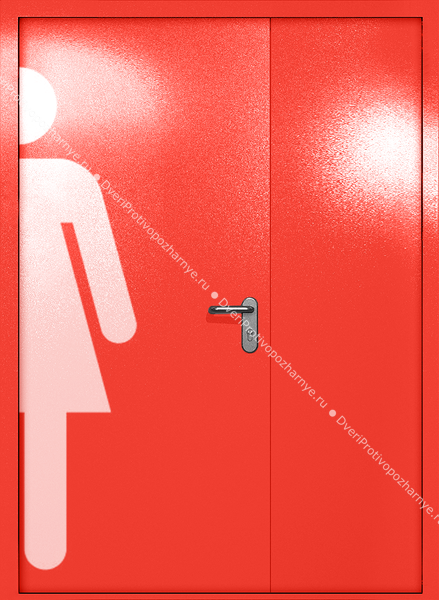 Полуторапольная глухая дверь ei-60 с обозначением санузла (цвет красный RAL 3020)