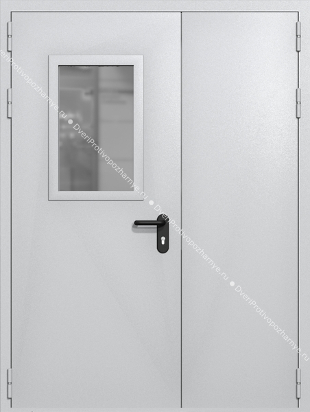 Полуторапольная дверь ei-60 со стеклом 600x400 (цвет светло-серый RAL 7047)