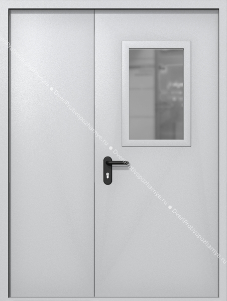 Полуторапольная дверь ei-60 со стеклом 600x400 (цвет светло-серый RAL 7047)