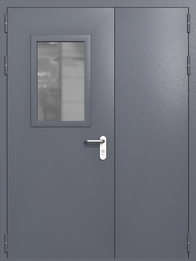 Полуторапольная дверь ei-60 со стеклом 600x400 и ручками хром (цвет темно-серый RAL 7015)