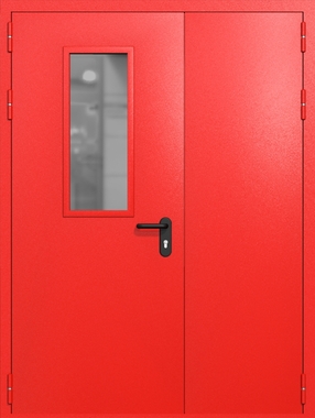 Полуторапольная дверь ei-60 со стеклом 700x300 (цвет красный RAL 3020)