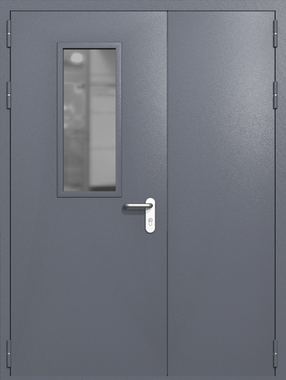 Полуторапольная дверь ei-60 со стеклом 700x300 и ручками хром (цвет темно-серый RAL 7015)