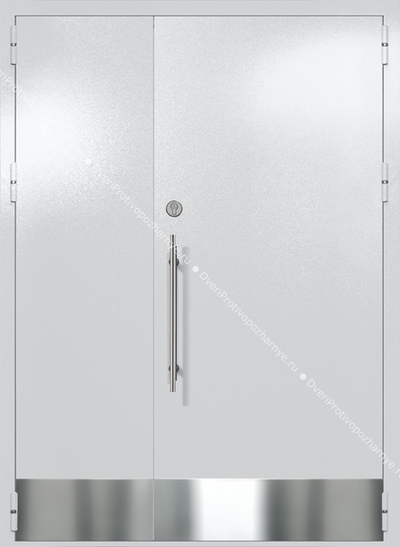 Полуторапольная глухая техническая дверь с отбойниками (цвет светло-серый RAL 7047) Полуторапольная глухая техническая дверь с отбойниками (цвет светло-серый RAL 7047)