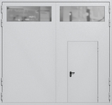 Распашные крупногабаритные ворота ei-60 с остеклением и калиткой (цвет светло-серый RAL 7047)